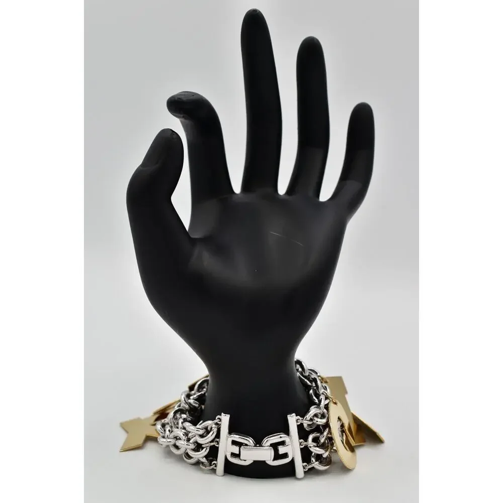 Givenchy Vintage Logo Charm Bracelet Gold Chunky Runway Rare Signed 1980s BinO